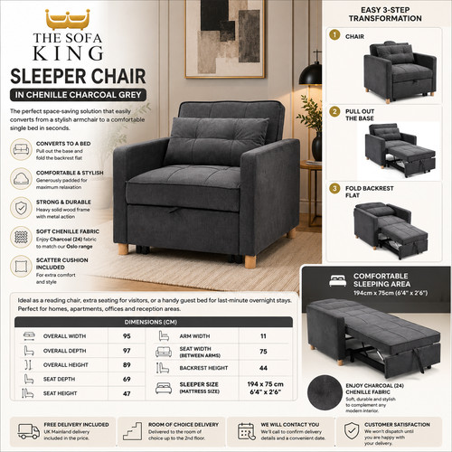 Charcoal grey sleeper chair - charcoal, |